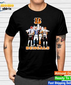 Cincinnati Bengals Joe Burrow Ja'Marr Chase Tee Higgins and Joe Mixon Who Dey signatures shirt