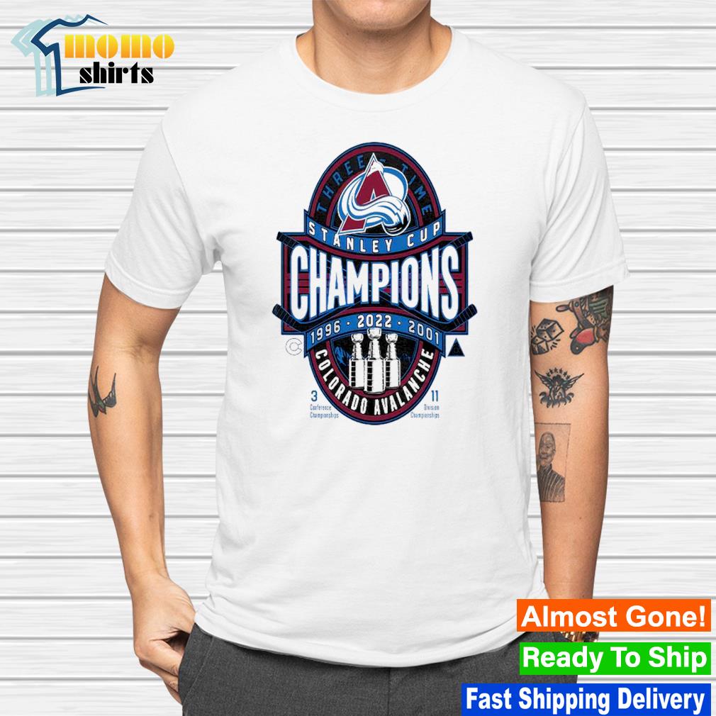 Colorado Avalanche 3-Time Stanley Cup Champions 1996-2001-2022 logo shirt,  hoodie, sweater, long sleeve and tank top