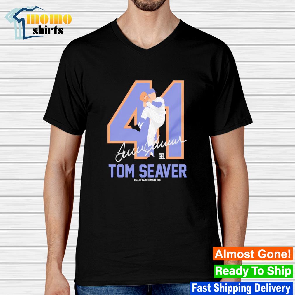 Men's Teambrown Tom Seaver Baseball Hall of Fame Member Signature Black T- Shirt