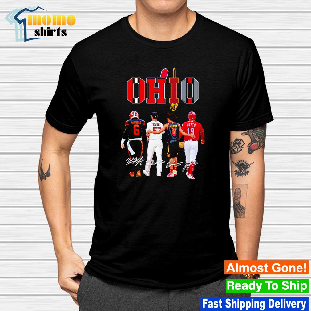 Nice ohio Baker Mayfield Shane Bieber Collin Sexton and Joey Votto signatures shirt