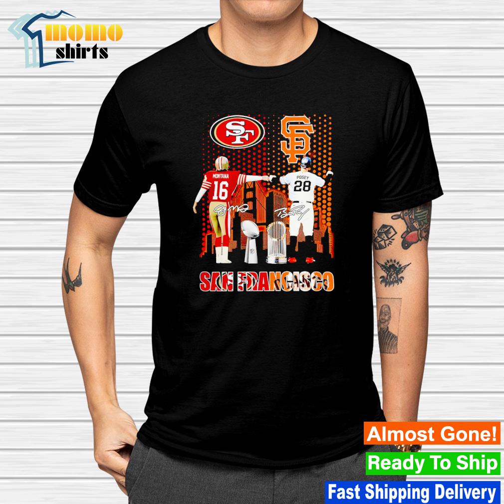 Funny San Francisco 49ers San Francisco Giants Golden State Warriors logo  Curry Montana Posey Legends of San Francisco city signatures shirt, hoodie,  longsleeve tee, sweater