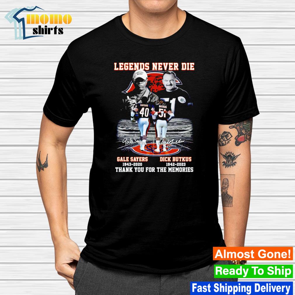 Gale sayers 40 legends never die 1943 2020 thank you for the memories shirt,  hoodie, sweater, long sleeve and tank top