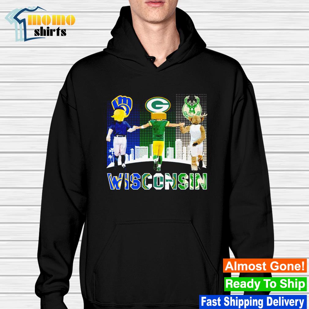 Wisconsin city skyline Milwaukee Brewers Green Bay Packers and Milwaukee  Bucks mascots shirt, hoodie, sweater, long sleeve and tank top