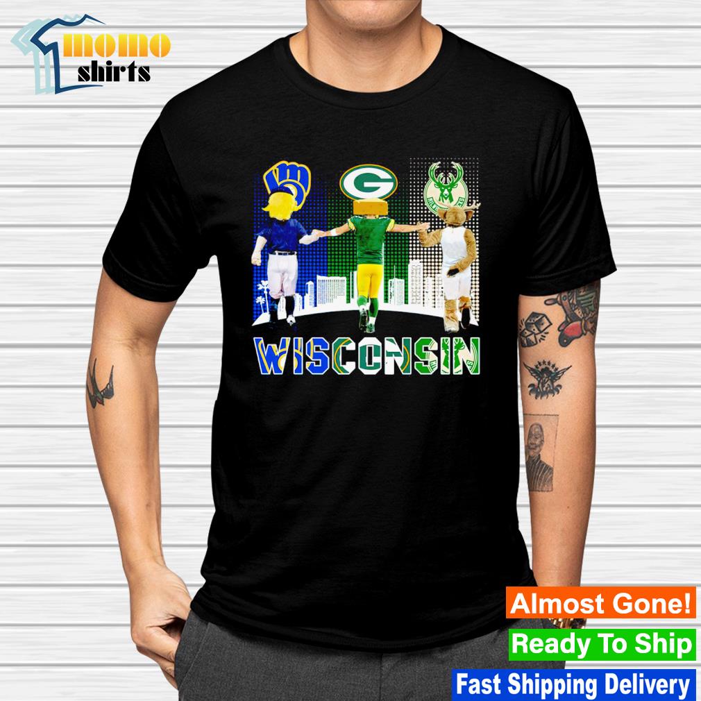 Wisconsin city skyline Milwaukee Brewers Green Bay Packers and Milwaukee  Bucks mascots shirt, hoodie, sweater, long sleeve and tank top